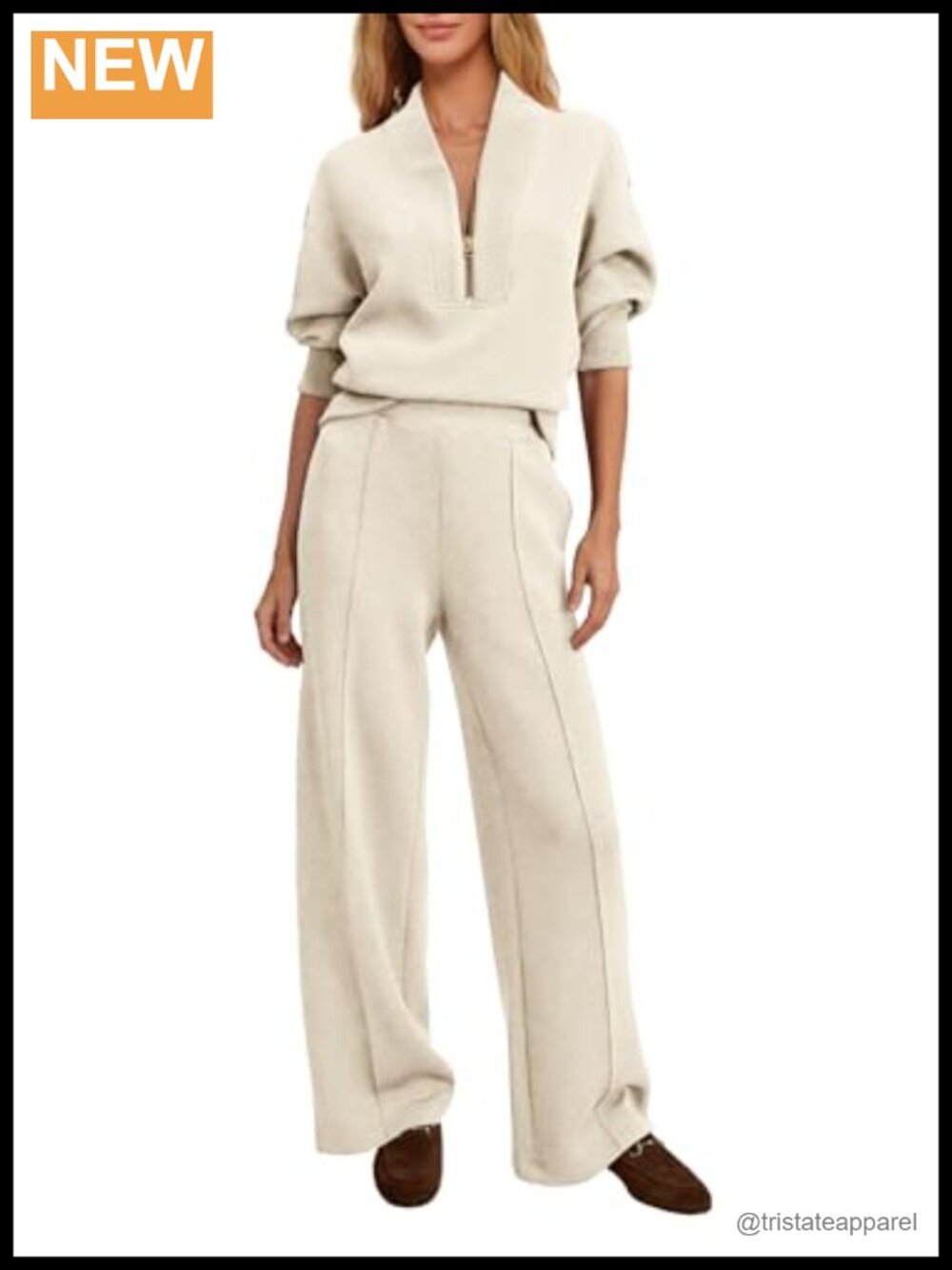 Women's 2 Piece Sweatsuit Set Half Zip Pullover Wide Leg Pants Lounge Travel